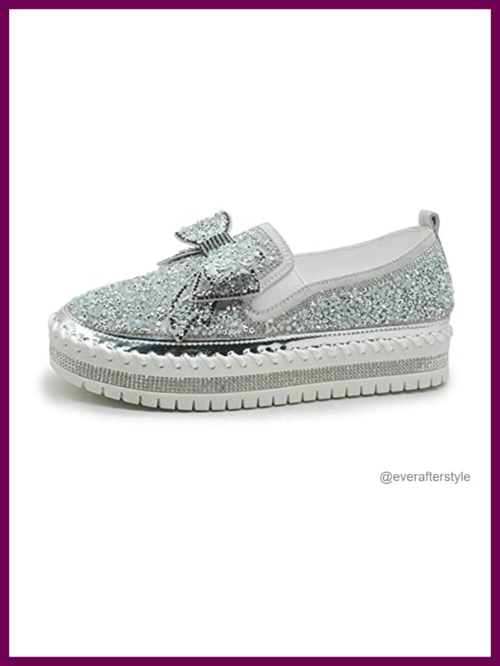 Platform Sneakers Rhinestones Bowknot Slip On Walking Loafers Casual Shoes